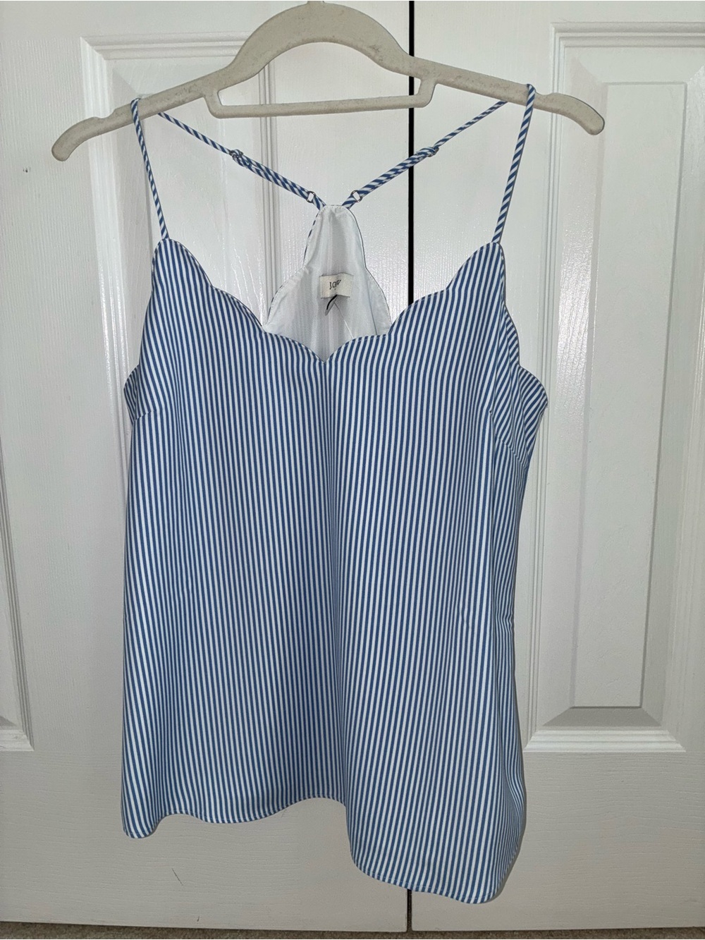 J. Crew Blue & White Striped Scallop Edge Cami